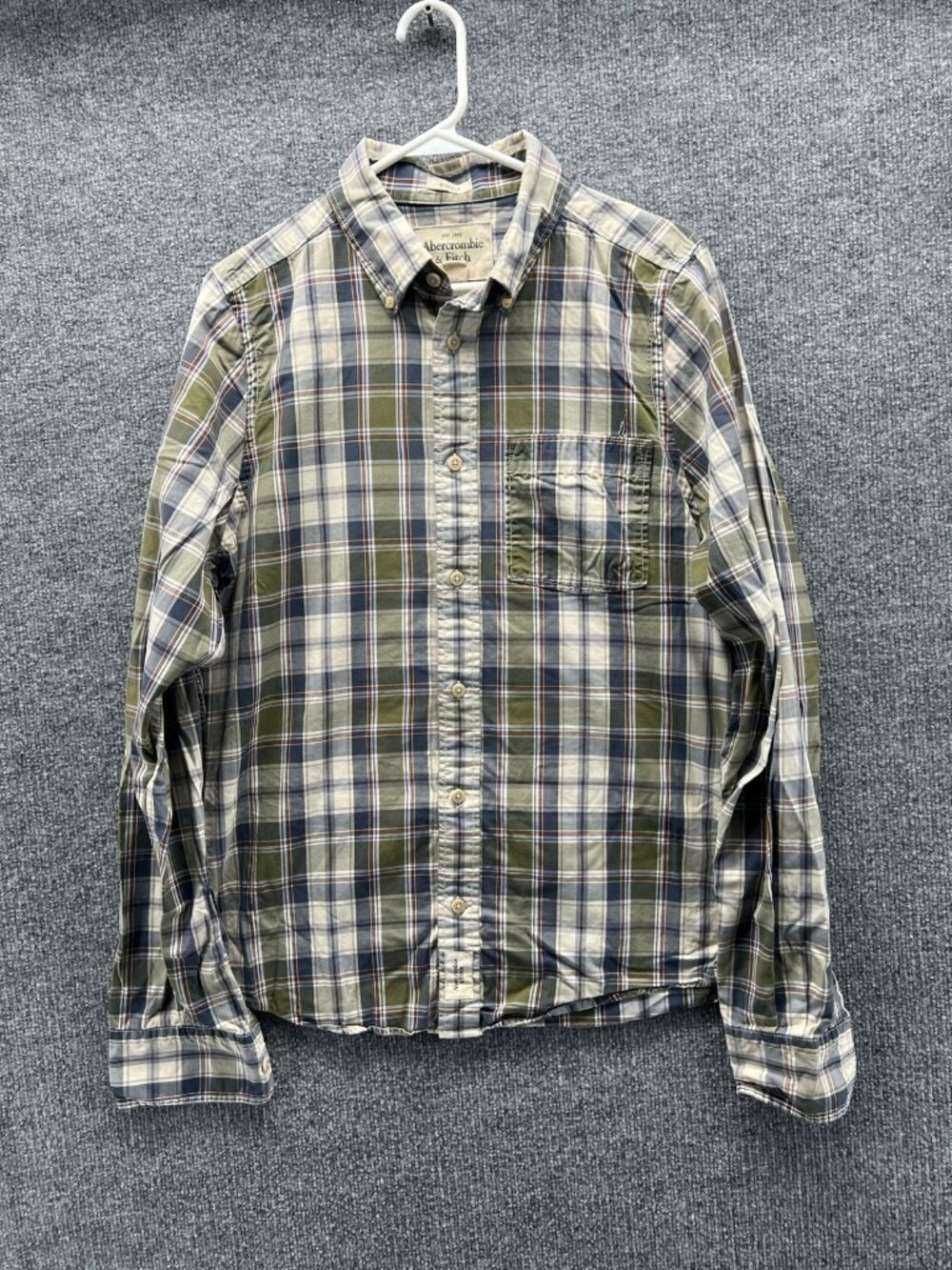 Abercrombie & Fitch Shirt Men Large Green Plaid Long Sleeve Button Up Casual